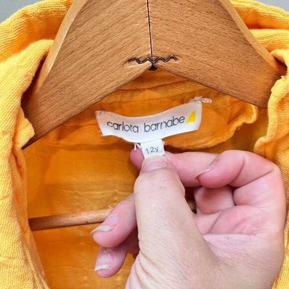 Carlota Barnabe 100% Cotton Yellow Short Sleeve Button-Up Shirt- Girls sz. 12y - Picture 2 of 4